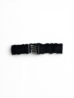 Women's Wide Black Lace Elastic Waist Belt with Silver Interlocking Buckle (A1)